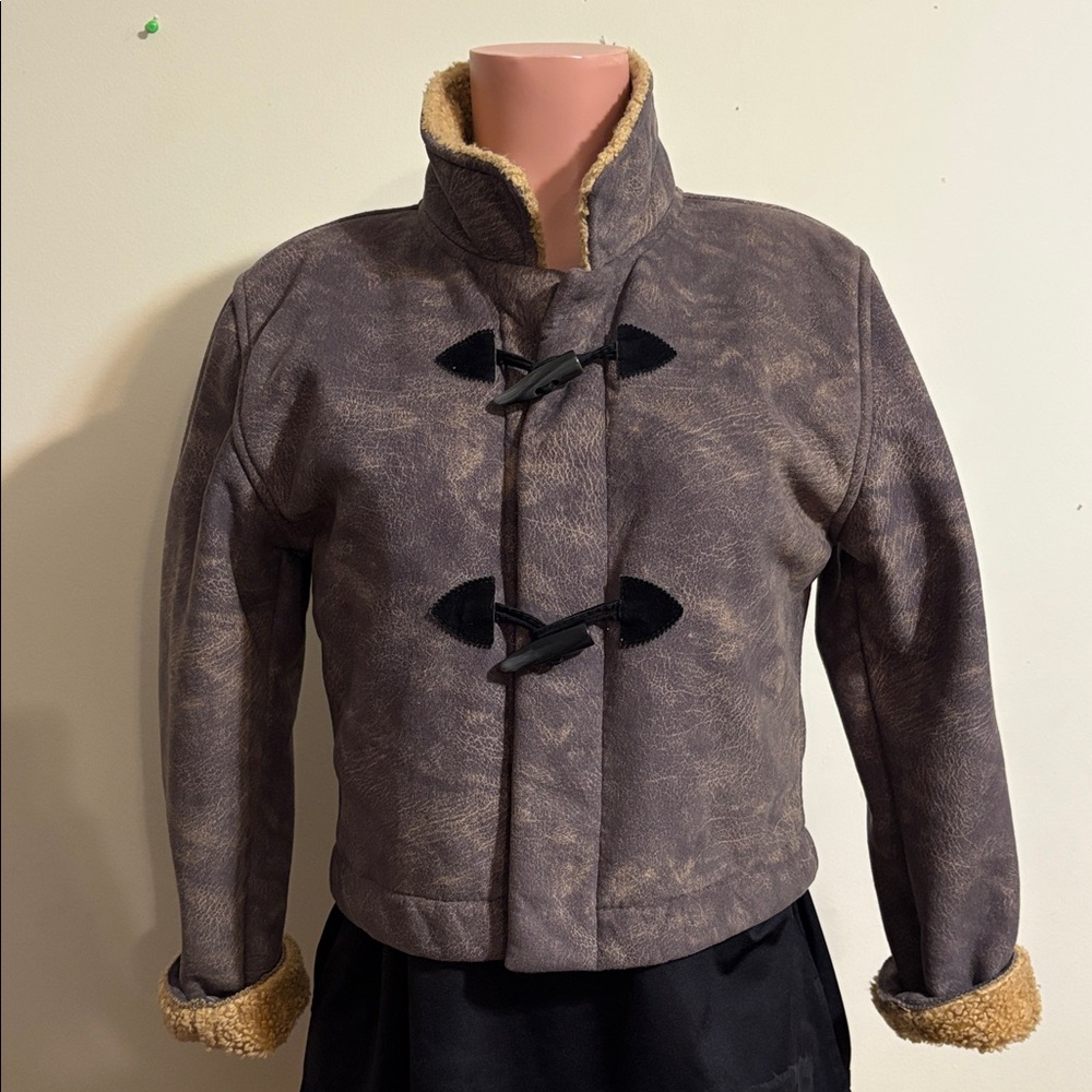 County Clothing Co Bomber Jacket Women's Medium Faux fur brown distressed